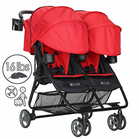 ZOE Umbrella XL2 Double Stroller, DELUXE - Red