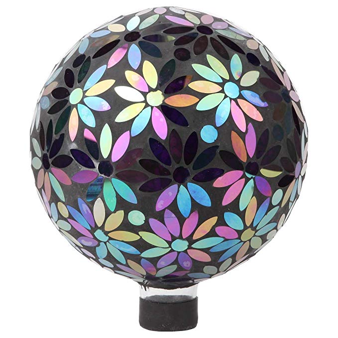 Lily's Home Colorful Mosaic Glass Gazing Ball, Designed with a Stunning Holographic Petal Mosaic Pattern to Bring Color to Any Home and Garden, Silver & Purple (10 Inches Dia.)