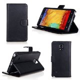 Bear Motion Case for Note 4 - Premium Folio Wallet Case Cover with All-around TPU Inner Case and Snap Button Closure for Galaxy Note 4 Black