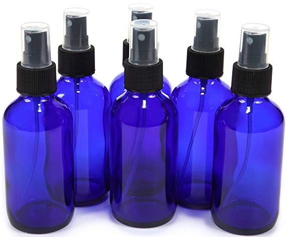 Vivaplex 6, Cobalt Blue, 4 oz Glass Bottles, with Black Fine Mist Sprayer, 6 Pack