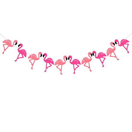 LUOEM Pink Flamingo Banner Hawaiian Tropical Party Garland Party Decoration Flamingo Party Supplies for Beach Summer Tropical Party Theme Decor 3M