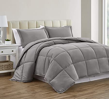 Sharry Home Linen Down Alternative King Comforter Set - Duvet Insert with Tabs -All Season-Ultra Soft(Ash Grey, King)