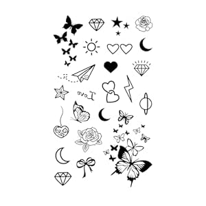 MapofBeauty 2 pcs Black Butterfly Heart-shaped Flower Prints Temporary Waterproof Tattoo Sticker