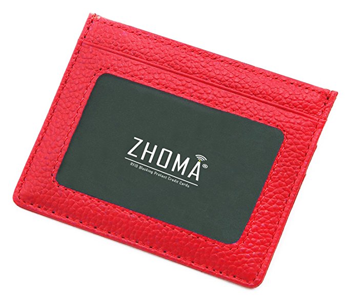 Zhoma RFID Blocking Minimalist Front Pocket Wallet Leather Credit Card Holder with ID Window