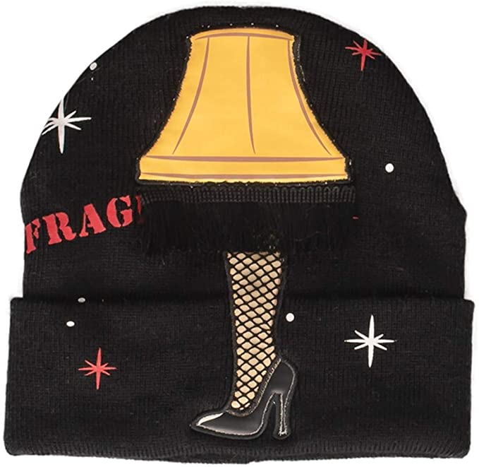 Concept One Accessories Christmas Story Fragile Leg Lamp with Lights & Tassels Cuff Beanie Black