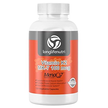 Vitamin K2 MK7 100 Mcg with MenaQ7 | 120 Vegetarian Capsules | From Pure Natto Nattokinase K-2 as Mk-7 | Heart and Bone Health Supplements | Cardiovascular Vitamins | Menaquinone 7 | Non GMO K 2 MK 7