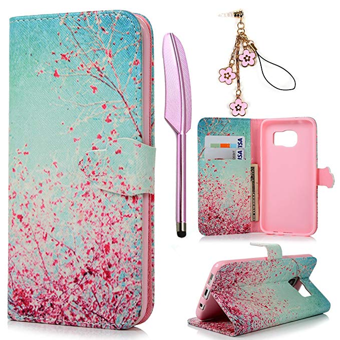 Galaxy S7 Edge Case-(NOT for Galaxy S7) MOLLYCOOCLE Wallet Purse Credit Card Holders Design Flip Folio TPU Soft Bumper PU Leather Clear Ultra Slim Fit Cover for Samsung Galaxy S7 Edge -Peach Blossom