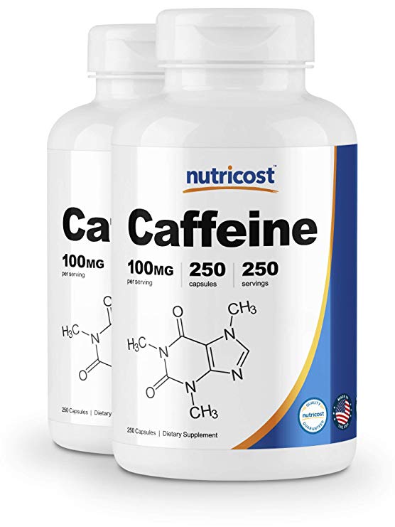 Nutricost Caffeine Pills 100mg per Serving, 250 Capsules (2 Bottles) : 500 Caps (2 Bottles)