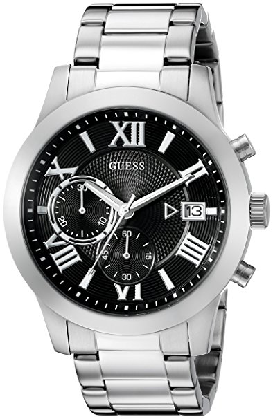 GUESS Men's U0668G3 Dressy Silver-Tone Stainless Steel Multi-Function Watch with Chronograph Dial and Deployment Buckle