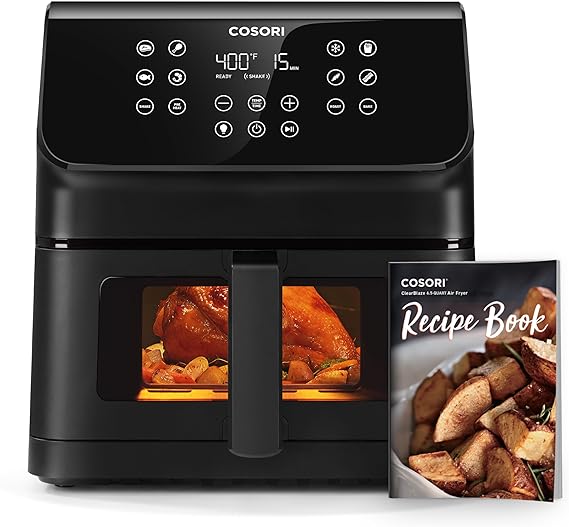 COSORI Clear Blaze Air Fryer, 6.5 Quart Large Compact Airfryer with Visible Window, 12 One-Touch Savable Custom Functions, Cookbooks and Online Recipes, Nonstick and Dishwasher-Safe