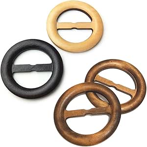 10 Pcs Natural Wooden Round Shape Scarf Ring Tee Shirt Clips T-Shirt Clasp Clip Ring Clothing Ring Wrap Holder for Women Lady Girls(Mixed Color)