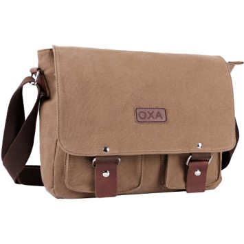 OXA Vintage Canvas Messenger Bag Shoulder Bag Laptop Bag ipad Bag Book Bags Satchel Travel Bag Purse Daypack School Bag College Bag Work Bag Business Bag Fits Most 14 inch Laptop Brown