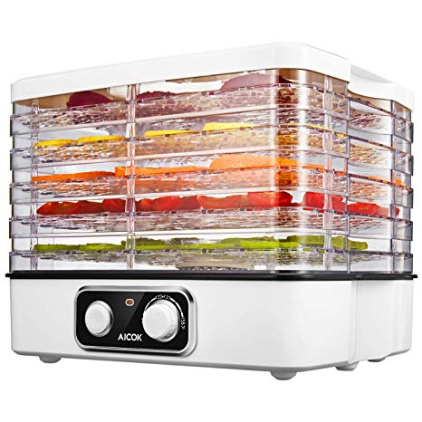 Aicok Electric Food Dehydrator Machine, Multi-Tier Food Preserver with Temperature Control from 95ºF to 158ºF for Beef Jerky, Dried Fruits, Vegetables & Nuts, 5 Stackable Drying Trays, BPA free & Dishwasher Safe