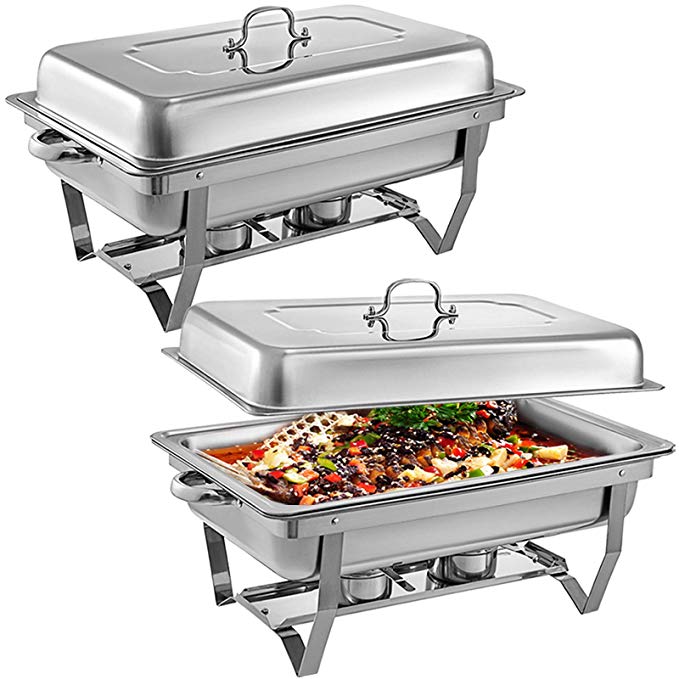 Mophorn 2 Packs Stainless Steel Chafing Dishes 8 Quart Full Size Pan Rectangular Chafer Complete Set Ideal for Buffet Wedding or Party