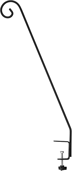 GrayBunny GB-6831 Heavy Duty Deck Hook, Single Piece Solid Rod, No Assembly,3 Inch Non-Slip Clamp, Black, for Bird Feeders, Planters, Suet Baskets, Lanterns, Wind Chimes and More!