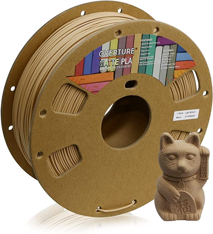 OVERTURE PLA Matte Filament 1.75mm, Matte PLA Roll 1kg Cardboard Spool (2.2lbs), Dimensional Accuracy  /- 0.03 mm (Matte Light Brown)