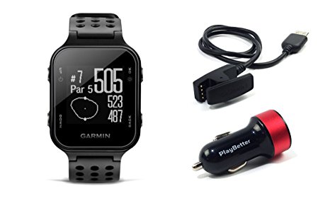 Garmin Approach S20 (Black) Golf GPS Watch with PlayBetter USB Car Charge Adapter | Activity Tracker, Smart Notifications & 40,000  Worldwide Courses