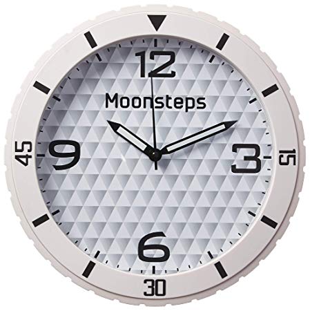 Moonsteps Silent Battery Operated Round Wall Decorative Home Kitchen Office School Clock, White