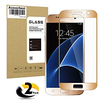 Samsung Galaxy S7 (2-Pack) Full Screen Coverage Tempered Glass Screen Protector,Acoverbest Ultra Thin Protective Glass [9H Hardness][Anti-Scratch][Bubble Free][Ultimate Clarity](Gold)