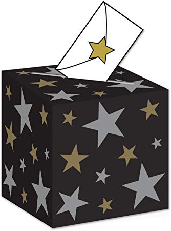 Beistle Awards Night Ballot Box, 9 by 9-Inch, Black/Gold/Silver