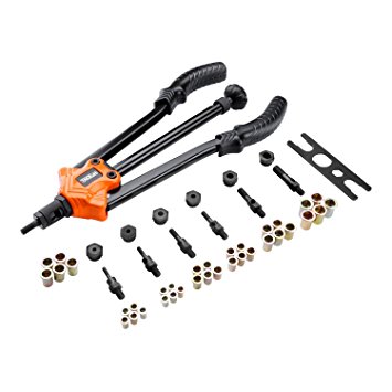 Tacklife HHNP1A Professional Hand Riveter Rivet Gun Kit, Long Handle Threaded Insert Tool with 7 Interchangeable Mandrels and 35 Pcs Rivets Nuts, 14 Inch