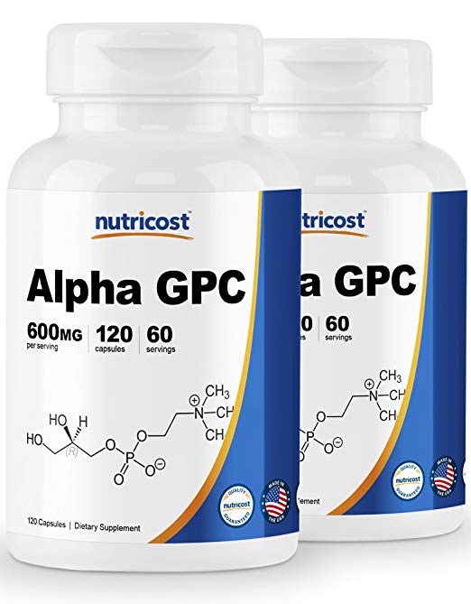 Nutricost Alpha GPC 300mg, 120 Veggie Capsules (2 Bottles) - Non-GMO and Gluten Free, 600mg per Serving