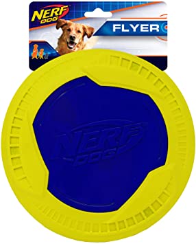 Nerf Dog Megaton Disc Dog Toy, Lightweight, Durable and Water Resistant, 9 Inches, for Medium/Large Breeds, Single Unit, Blue/Green