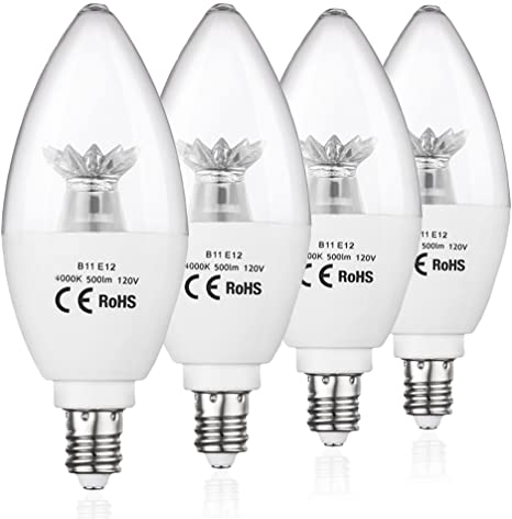 CPLA LED Candle Light Bulbs, 60W Incandescent Light Bulbs Equivalent, 4000K Daylight, LED Chandelier Light Bulb with Candelabra E12 Base, Non-Dimmable, Pack of 4