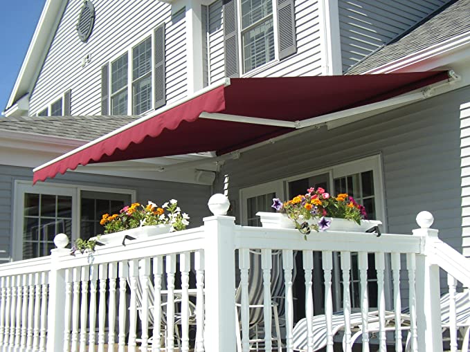 ALEKO Retractable Patio Awning 12ft x 10ft (3.65m x 3m) Solid Burgundy Color
