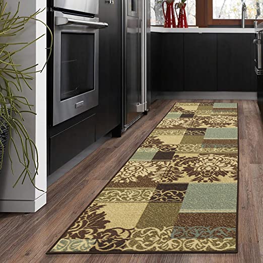 Ottomanson Ottohome Collection Contemporary Damask Design Non-Skid (Non-Slip) Rubber Backing Runner Rug, 1'10" X 7'0", Brown