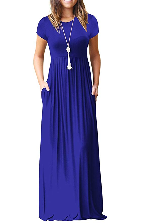 Viishow Women's Short Sleeve Loose Plain Maxi Dresses Casual Long Dresses with Pockets