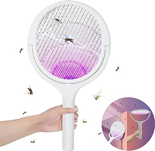 FORMIZON Electric Fly Swatter, Type-C Rechargeable Fly Swatter, 90 Degree Rotating Head Mosquito Killer Racket, Protective Net Electric Insect Killer for Indoor and Outdoor Pest Control