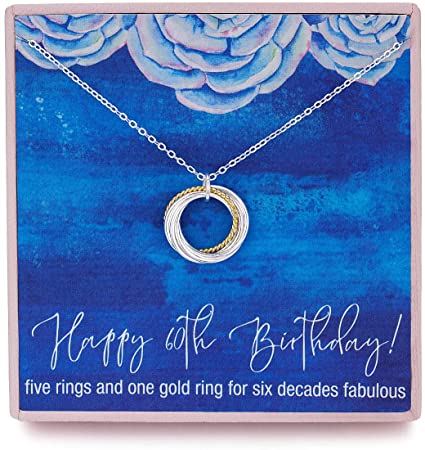 RareLove 60th Birthday Gift For Women 925 Sterling Silver Six Circle Rings Pendant Necklace for Her Chain Adjust from 17" to 19" Extender