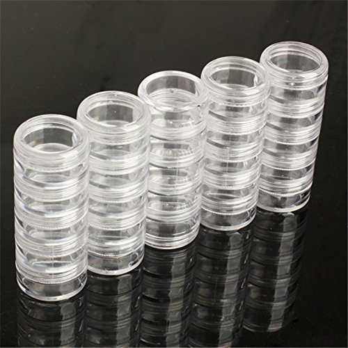 JDONOW 5 Layer cylinder Stackable Transparent Round PS Plastic Storage Container Box Super Clear Accessories Organizer Box for Beads Crafts Other Small Items，5/10 Column Combination Sale (5 Columns)