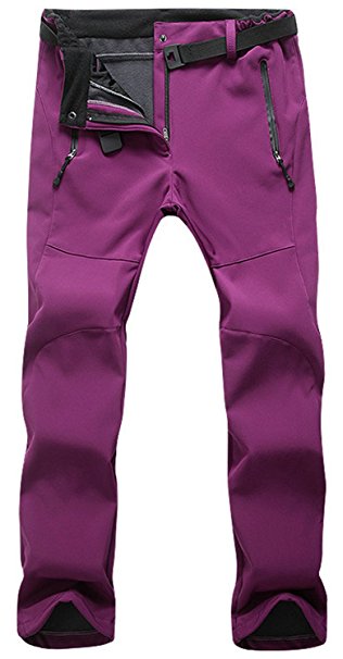 TBMPOY Women's Outdoor Waterproof Softshell Fleece Snow Pants with Belt