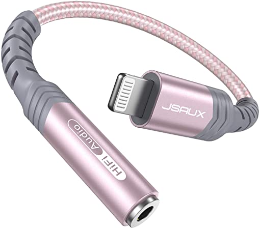 Lightning to 3.5mm Adapter, JSAUX [Apple MFi Certified] iPhone Headphone Adapter Lightning to Audio Jack Aux Converter Compatible with iPhone 12 Mini/12 Pro Max/11 Pro/11 Pro Max/SE/X XR XS Max 8-Pink