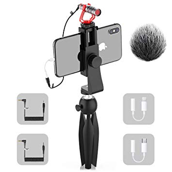 Video Microphone, SAMTIAN Camera Smartphone VideoMicro Kit with Shock Mount, Mini Tripod, Shotgun Interview Microphone for Canon Nikon Sony iPhone Android Samsung Camera Vloging YouTube