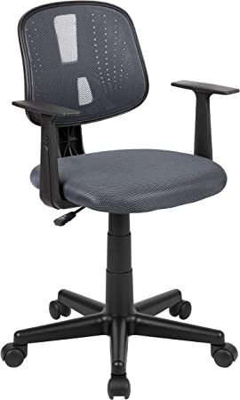 Flash Furniture Fundamentals Mid-Back Gray Mesh Swivel Task Office Chair with Pivot Back and Arms