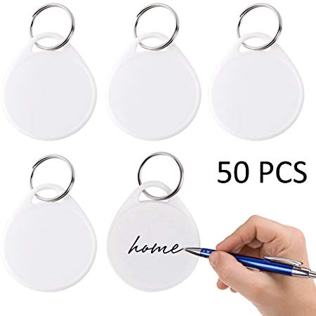 InterUS Round Key Tags with Split Ring,White Label, 50 Pack