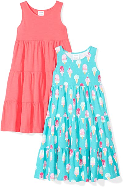 Spotted Zebra Girls' Knit Sleeveless Tiered Dresses