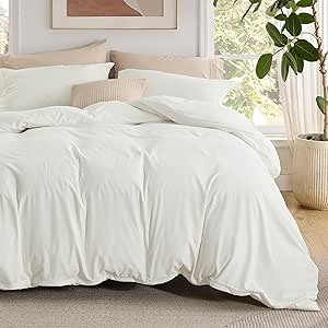 Bedsure Queen Duvet Cover Set with Fitted Sheet - Soft Double Brushed Ivory Bedding Duvet Cover Set, 4 Pieces, Includes 1 Duvet Cover, 1 Fitted Sheet, 2 Pillow Shams, NO Comforter