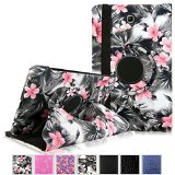 Cellularvilla Samsung Galaxy Tab 4 8 Inch T330 Tablet Black Pink Flower 360 Degree Rotating Swivel Stand Pu Leather Flip Folio Smart Case Cover Protector