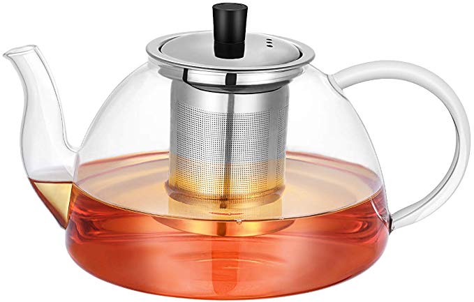 HEMOTON Large Capacity 1200ml Glass Teapot with Removable 304 Stainless Steel Infuser, Stovetop Safe Thick Wall Tea Pot for Blooming, Loose Leaf Tea
