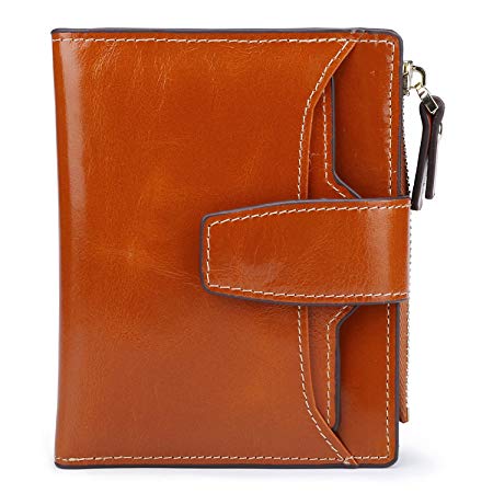 BIG SALE-AINIMOER Women's RFID Blocking Leather Small Compact Bi-fold Zipper Pocket Wallet Card Case Purse with Id Window