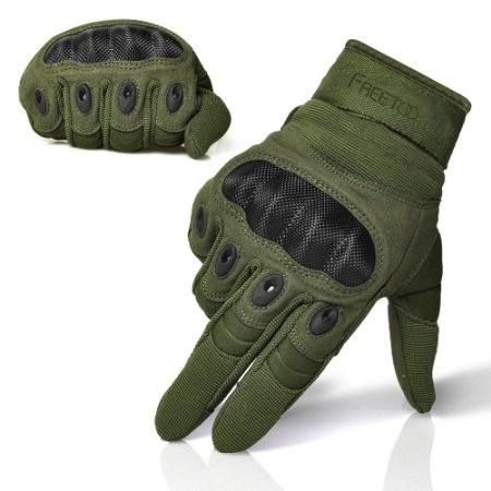 Freetoo Mens Hard Knuckle Full Finger Military Gear Tactical Gloves