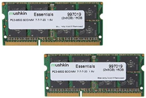 Mushkin 997019 16GB 2x8GB 204-pin DDR3-1066Mhz PC3-8500 SODIMM Laptop RAM