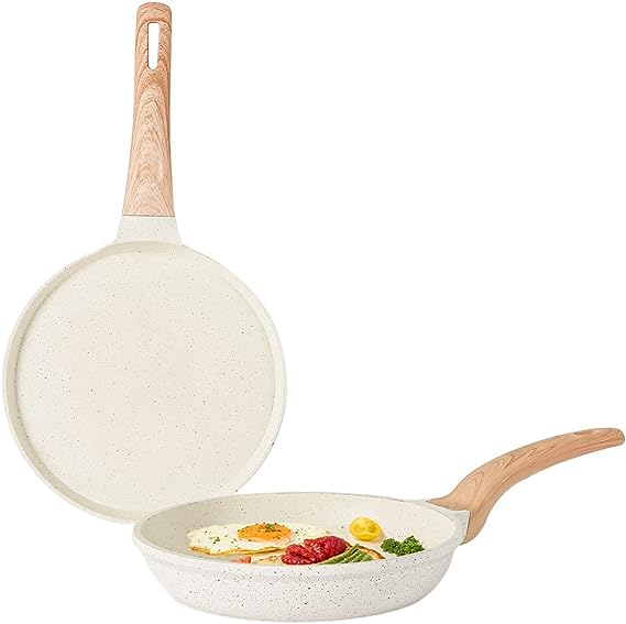 CAROTE Granite Non Stick Set Combo, Induction Cookware Set, 2 Pcs, Pan Tawa Combo (20cm Frying Pan 24cm Dosa Tawa), PFOA Free, 5 Layers, White