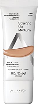 Almay Smart Shade Skintone Matching Makeup, Medium Coverage Natural Finish Foundation with SPF 15, Hypoallergenic, Cruelty Free, -Fragrance Free, Dermatologist Tested, 300 Straight Up Medium, 1 oz