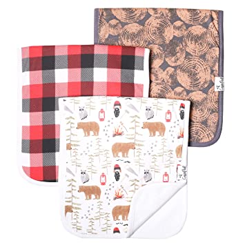 Baby Burp Cloth Large 21''x10'' Size Premium Absorbent Triple Layer 3-Pack Gift Set “Lumberjack” by Copper Pearl