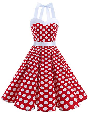 DRESSTELLS Vintage 1950s Rockabilly Polka Dots Audrey Dress Retro Cocktail Dress